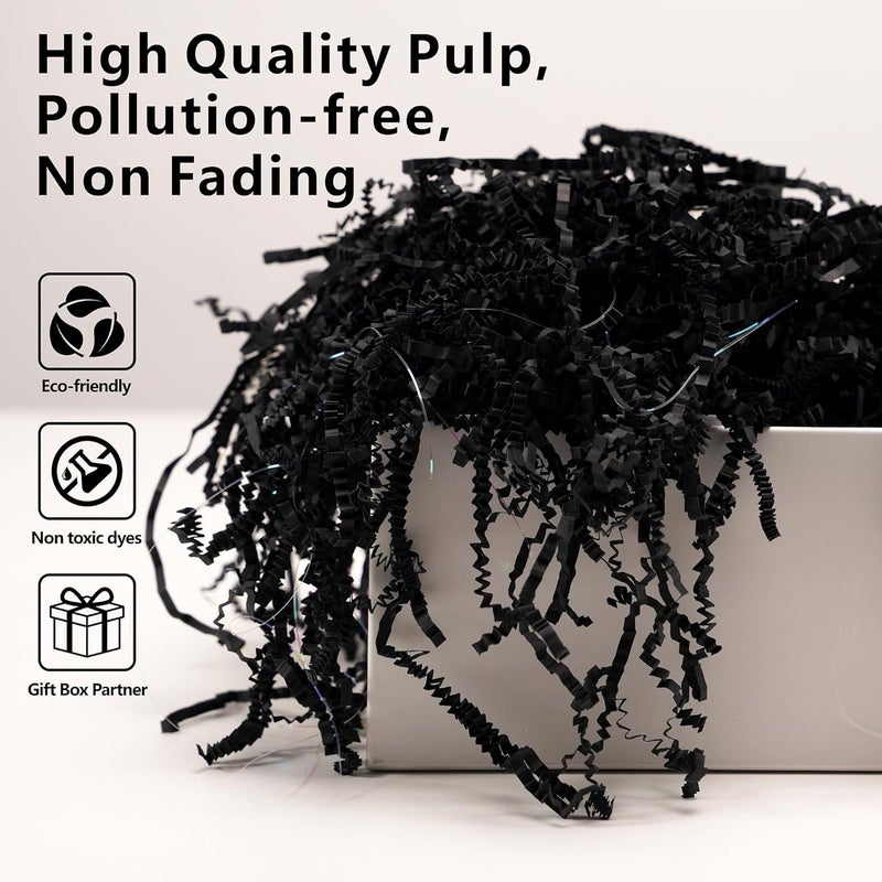 ROSYJUNE 8oz Black Crinkle Cut Paper Shred Filler, Iridescent Easter Grass Confetti Shredded Paper for Gift Baskets Boxes Filling, Birthday Wedding Valentines Day Decoration - Image 2